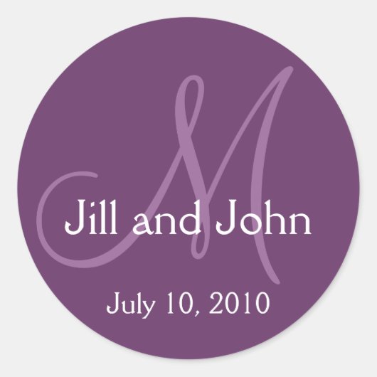 Elegante Monogram Wedding Rett Date Lila Sticker (Vorderseite)