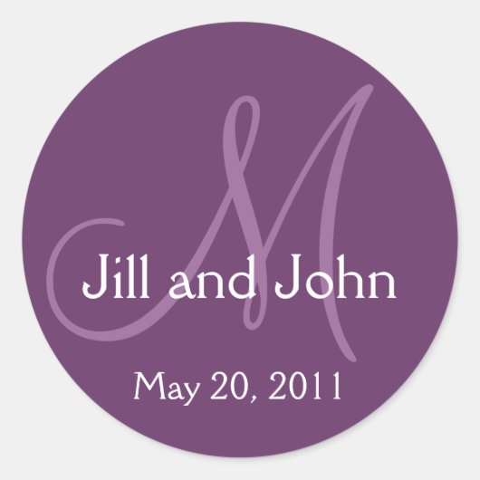 Elegante Monogram Wedding Rett Date Lila Sticker (Vorderseite)