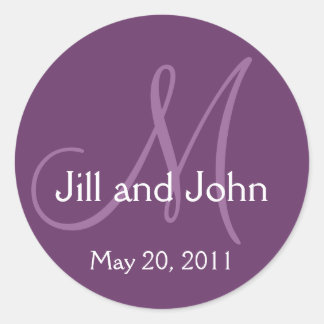 Elegante Monogram Wedding Rett Date Lila Sticker