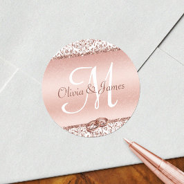Elegante Monogram Wedding Rose Gold Runder Aufkleber