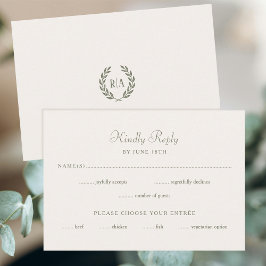 Elegante Monogram Wedding RSVP Card Grüne Creme