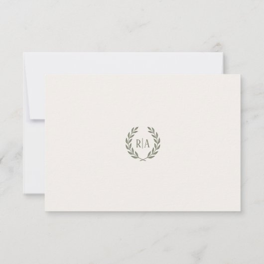 Elegante Monogram Wedding RSVP Card Grüne Creme (Rückseite)