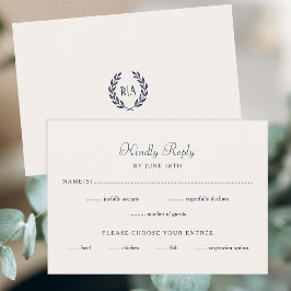 Elegante Monogram Wedding RSVP Card Navy Cream