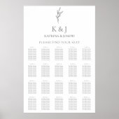 Elegante Monogram Wedding Seating Chart Minimal Poster (Vorne)