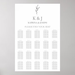 Elegante Monogram Wedding Seating Chart Minimal Poster
