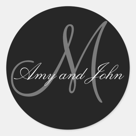 Elegante Monogram Wedding Stickers Black (Vorderseite)