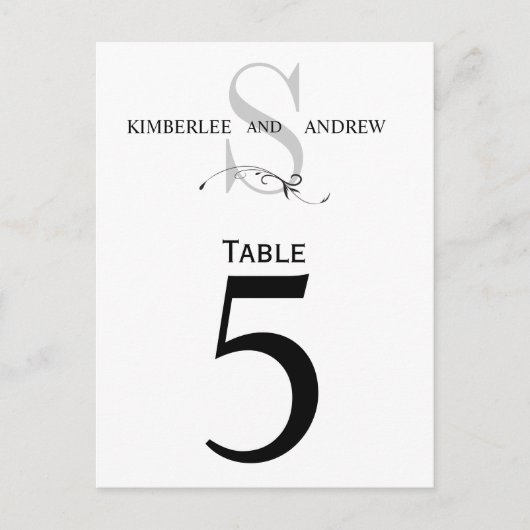 Elegante Monogram Wedding Tischnummer Card (Vorderseite)