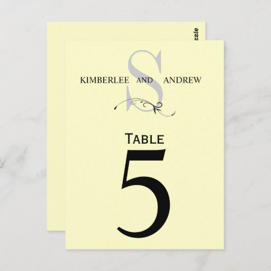 Elegante Monogram Wedding Tischnummer Cards (Vorne/Hinten)