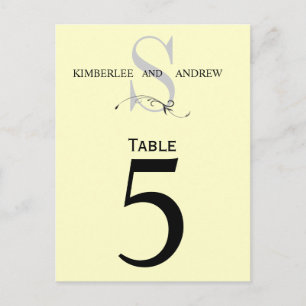 Elegante Monogram Wedding Tischnummer Cards