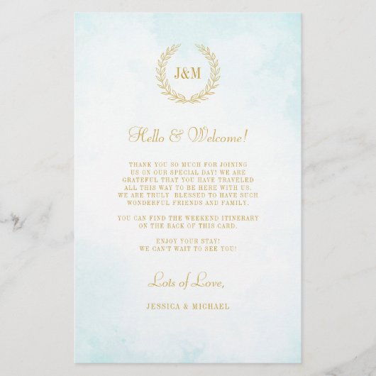 Elegante Monogram Wedding Welcome Tour (Vorderseite)