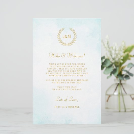 Elegante Monogram Wedding Welcome Tour (Stehend Vorderseite)