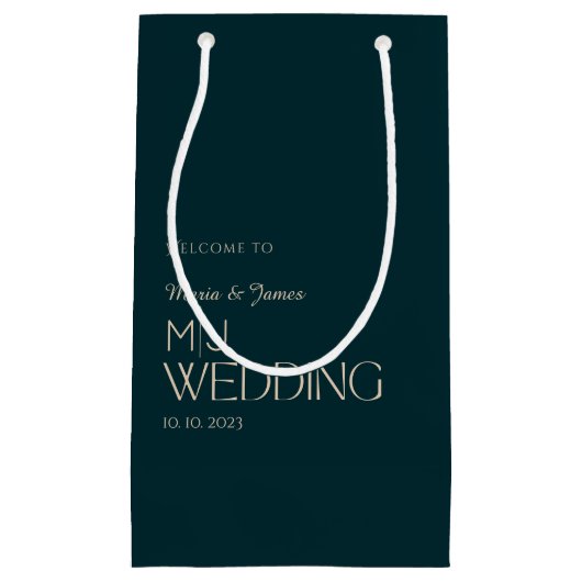 Elegante Monogram Wedding Willkommen & Vielen Dank Kleine Geschenktüte (Vorderseite)