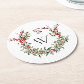 Elegante Monogram Weihnachts-Weihnachtsfeier Runder Pappuntersetzer (Angewinkelt)