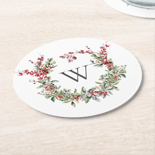 Elegante Monogram Weihnachts-Weihnachtsfeier Runder Pappuntersetzer (Angewinkelt)