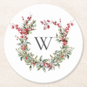 Elegante Monogram Weihnachts-Weihnachtsfeier Runder Pappuntersetzer (Vorderseite)