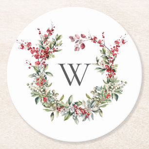 Elegante Monogram Weihnachts-Weihnachtsfeier Runder Pappuntersetzer