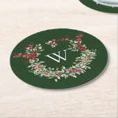 Elegante Monogram Weihnachts-Weihnachtskranz Runder Pappuntersetzer (Angewinkelt)