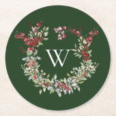 Elegante Monogram Weihnachts-Weihnachtskranz Runder Pappuntersetzer (Vorderseite)