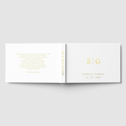Elegante Monogram White and Gold Wedding Gästebuch (Voll)
