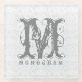 Elegante Monogram White & Gray Damasks Glasuntersetzer (Vorderseite)