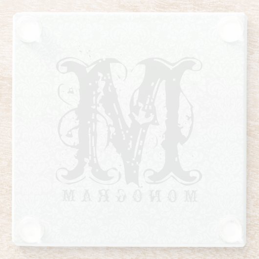 Elegante Monogram White & Gray Damasks Glasuntersetzer (Rückseite)