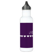 Elegante Monogram White Hearts Eggplant Lila Edelstahlflasche (Links)