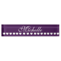 Elegante Monogram White Hearts Eggplant Lila