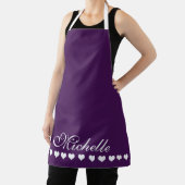 Elegante Monogram White Hearts Eggplant Lila Schürze (InSitu)