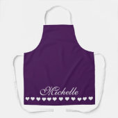 Elegante Monogram White Hearts Eggplant Lila Schürze (Vorderseite)