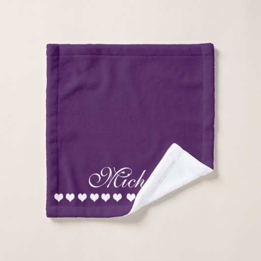 Elegante Monogram White Hearts Eggplant Lila Waschlappen (Waschlappen)