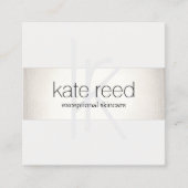 Elegante Monogram White Modern IMITATS Silver Stri Quadratische Visitenkarte (Vorderseite)