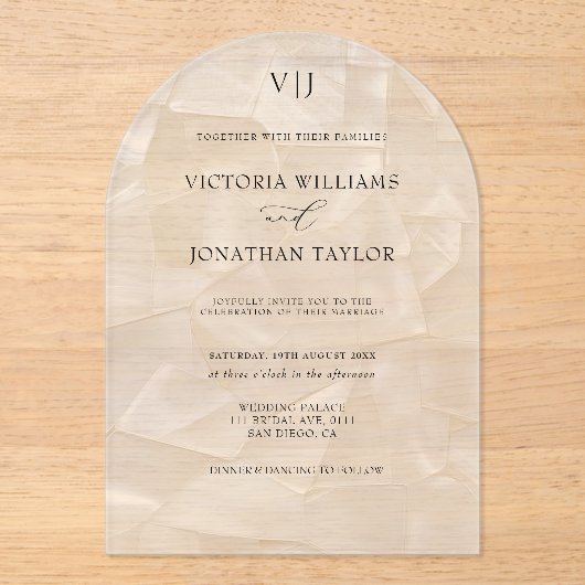 Elegante Monogram White Wedding Acryleinladungen (Vorderseite)