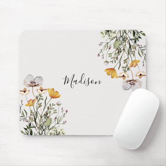 Elegante Monogram Wildblume Bouquet Floral Mousepad (Mit Mouse)