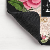 Elegante Monogram Wirbel Schwarzer Vintager Blumen Mousepad (Ecke)