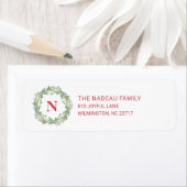 Elegante Monogram Wreath Christmas Rücksendeadress (Insitu)