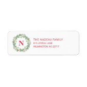 Elegante Monogram Wreath Christmas Rücksendeadress (Vorne)