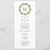 Elegante Monogram Wreath Green Leaf Wedding Programm (Vorderseite)