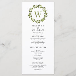 Elegante Monogram Wreath Green Leaf Wedding Programm