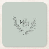 Elegante Monogram Wreath Sage Wedding Rechteckiger Pappuntersetzer (Vorderseite)