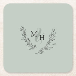 Elegante Monogram Wreath Sage Wedding Rechteckiger Pappuntersetzer