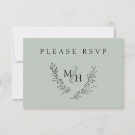 Elegante Monogram Wreath Sage Wedding RSVP Karte