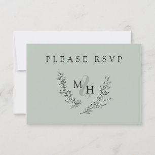 Elegante Monogram Wreath Sage Wedding RSVP Karte