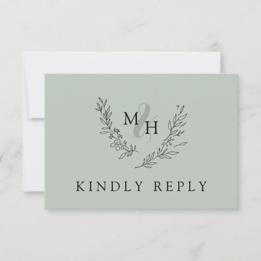 Elegante Monogram Wreath Sage Wedding RSVP Karte (Vorderseite)