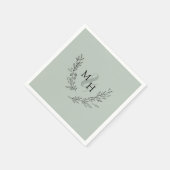 Elegante Monogram Wreath Sage Wedding Serviette (Ecke)