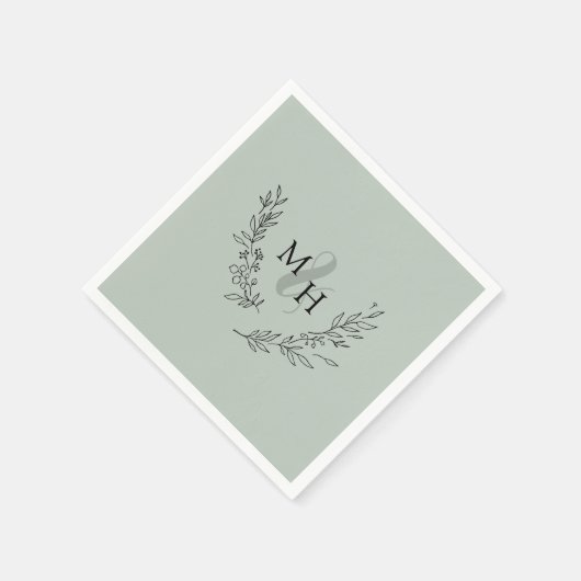 Elegante Monogram Wreath Sage Wedding Serviette (Ecke)