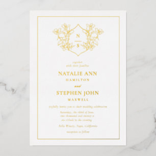 Elegante Monogram Wreath Wedding Gold Folieneinladung
