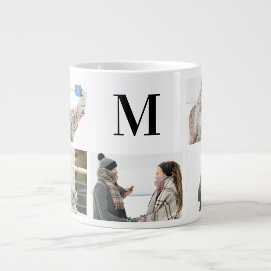 Elegante monogramierte und 5-Foto-personalisierte Jumbo-Tasse (Vorderseite)