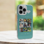 Elegante Monogramm-9-Foto-Collage Case-Mate iPhone 14 Hülle<br><div class="desc">Fügen Sie neun Foto-,  Kinder-,  Haustiere- oder Freundbilder hinzu und erstellen Sie Ihre eigene,  wunderschöne Handykassette mit Ihrem Monogramm-Namen,  die Sie in einem weißen Herz über einem aquamarinen,  grünen Hintergrund erhalten.            Einfach mit Ihren benutzerdefinierten Bildern und Buchstaben personalisieren</div>