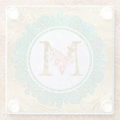 Elegante Monogramm-Anfangsbuchstaben mit Mandala Glasuntersetzer (Rückseite)