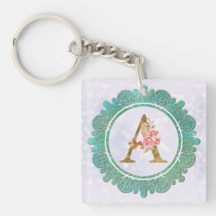 Elegante Monogramm-Anfangsbuchstaben mit Mandala Schlüsselanhänger